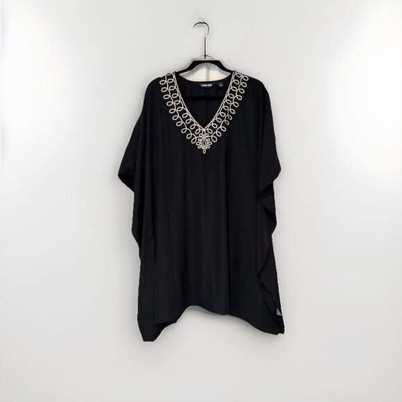 Lands End Womens Kaftan Swim Cover‎ Up Black L Embroidered Lightweight Beach - Picture 1 of 9